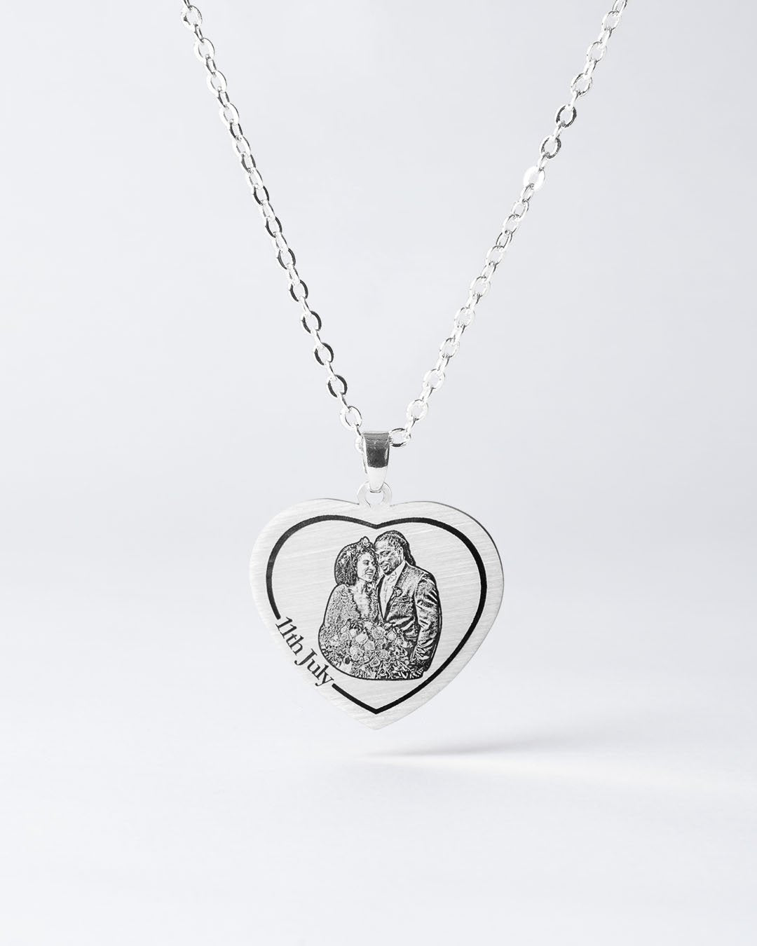 Custom Photo Heart Wire Drawing Necklace
