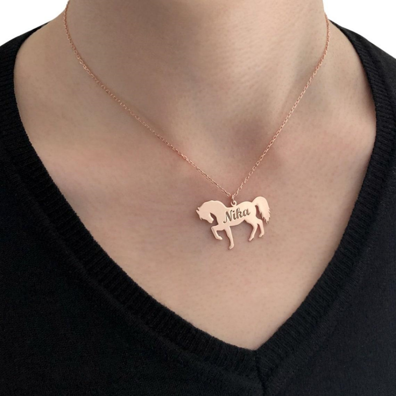 Personalized horse lover name necklace