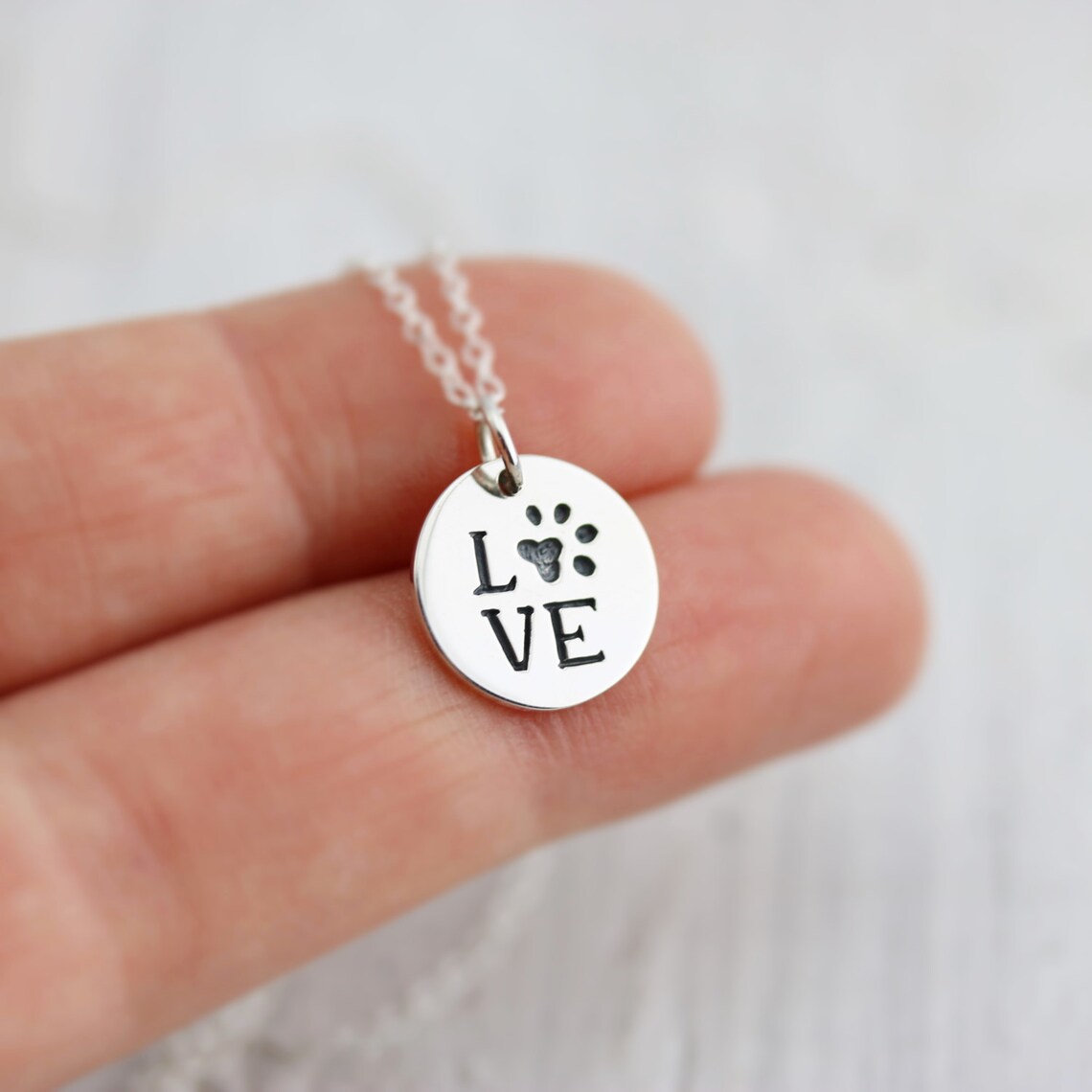 Paw Print Necklace -Sterling Silver "LOVE" with Paw Print Necklace